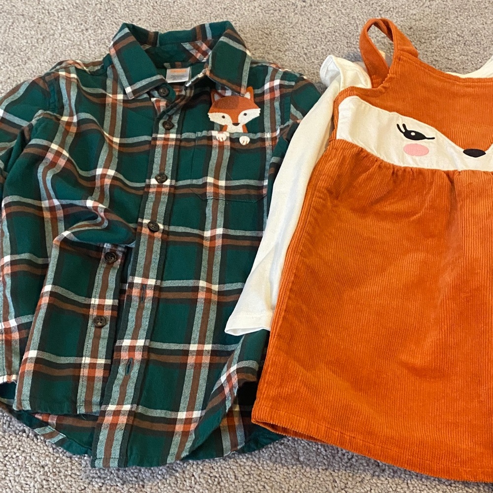Gymboree Green and Brown Plaid Shirt with Fox Appliqué